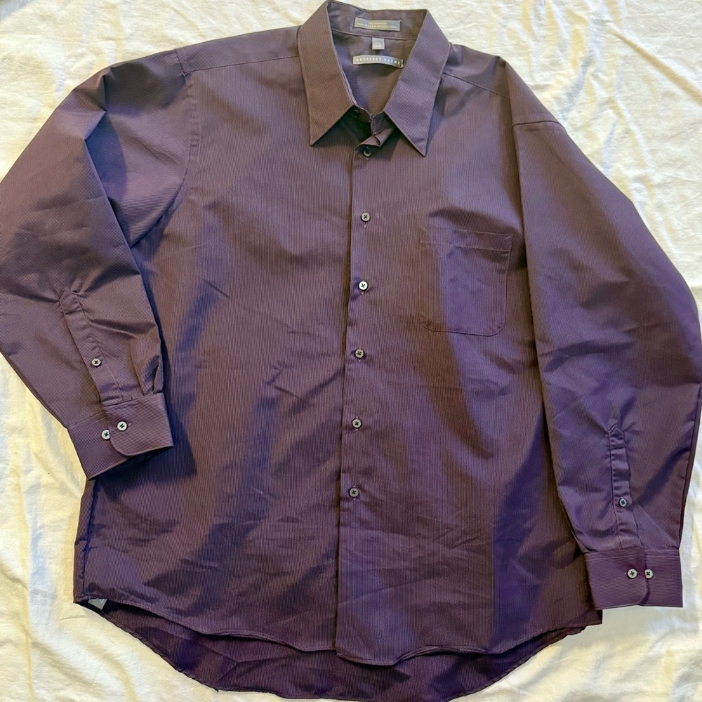 Geoffrey Beene Purple Microstripe Shirt 17.5 34/35 Y2K Preppy Dress Shirt USA